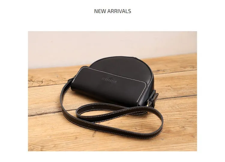 Cute Black LEATHER Saddle Bag WOMEN SHOULDER BAG Small Saddle Crossbody Purse FOR WOMEN