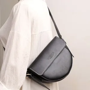 Cute Black LEATHER Saddle Bag WOMEN SHOULDER BAG Small Saddle Crossbody Purse FOR WOMEN
