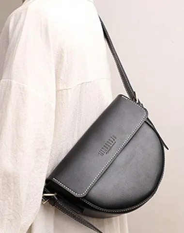 Cute Black LEATHER Saddle Bag WOMEN SHOULDER BAG Small Saddle Crossbody Purse FOR WOMEN