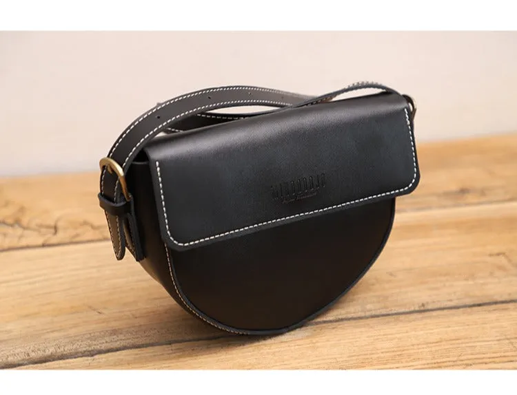 Cute Black LEATHER Saddle Bag WOMEN SHOULDER BAG Small Saddle Crossbody Purse FOR WOMEN