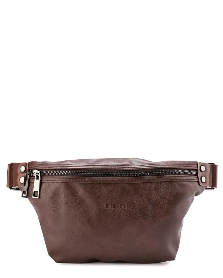 Distressed Leather Small Bumbag - Dark Brown