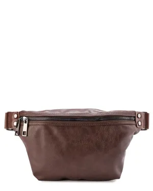 Distressed Leather Small Bumbag - Dark Brown