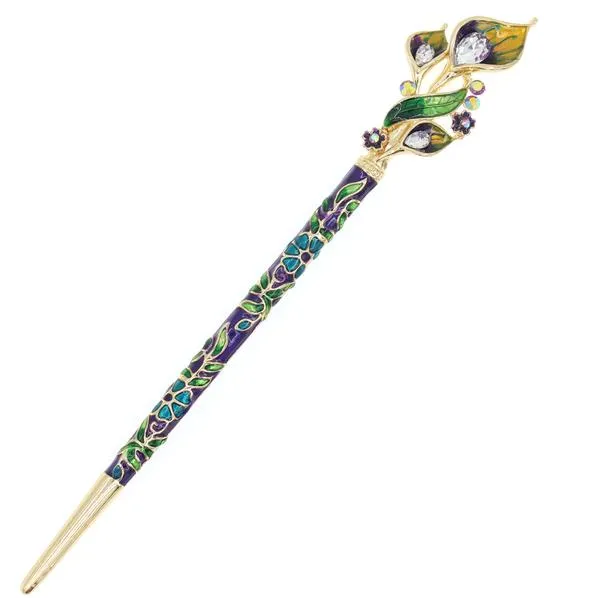 Enamel Cloisonne Calla Lily Hair Stick with Rhinestones