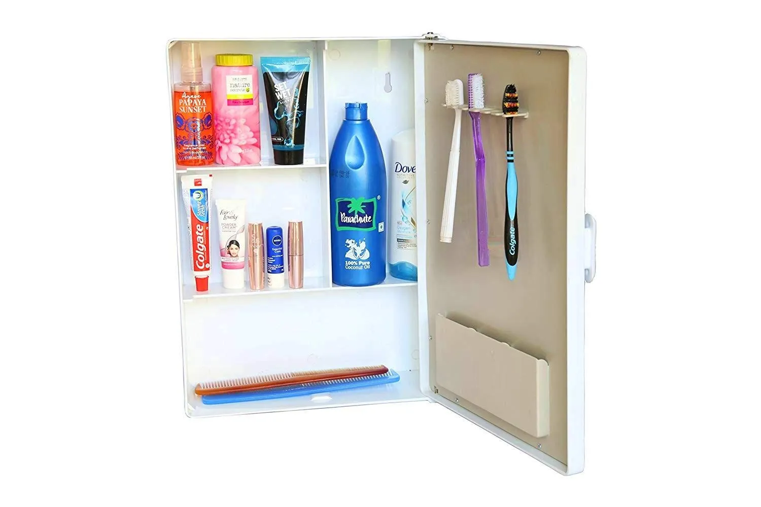 Epraiser ABS Unbreakable Z-H 114 Bathroom Mirror Mini Cabinet Full Mirror Style, Size : Small (14"X4"X10") (White)