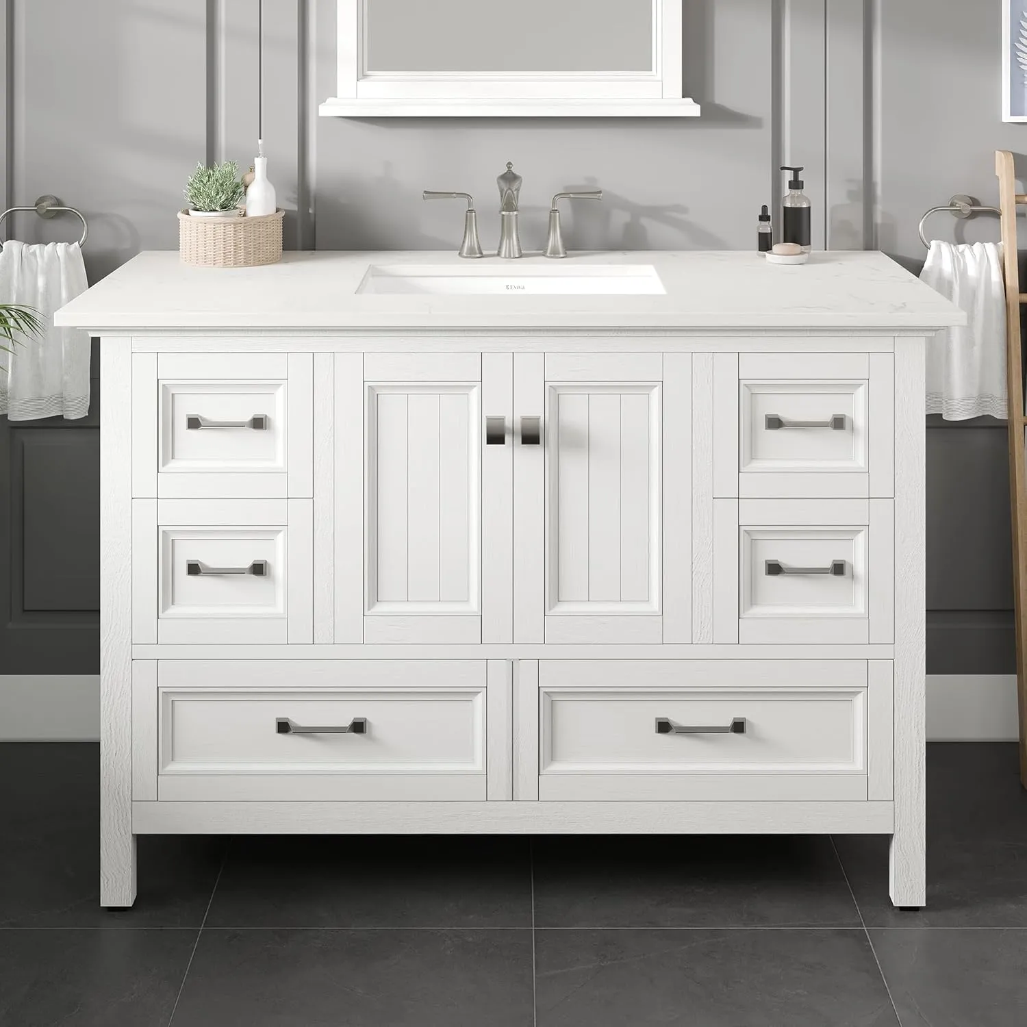 Eviva Britney 48" Bathroom Vanity Single Sink Undermount Carrara Quartz Countertop White New