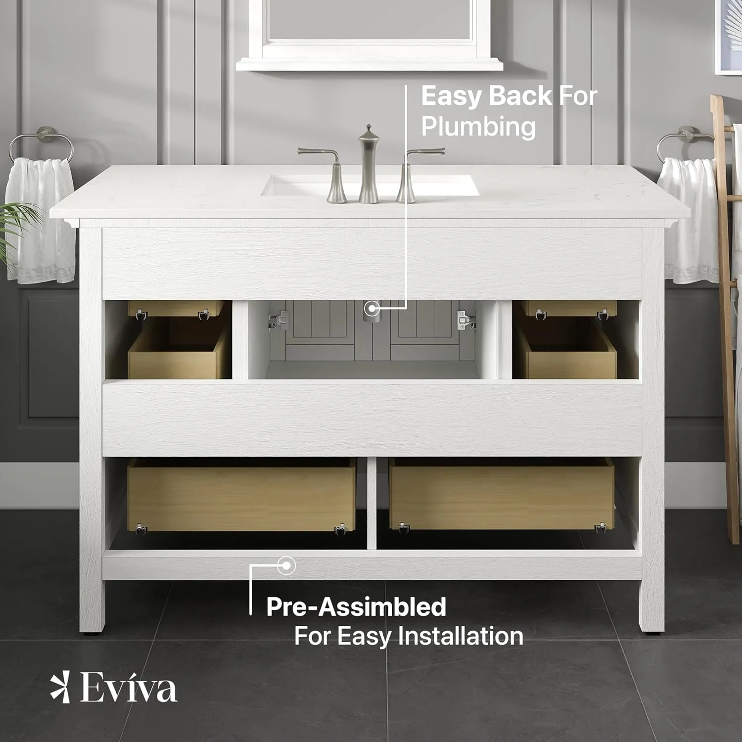 Eviva Britney 48" Bathroom Vanity Single Sink Undermount Carrara Quartz Countertop White New