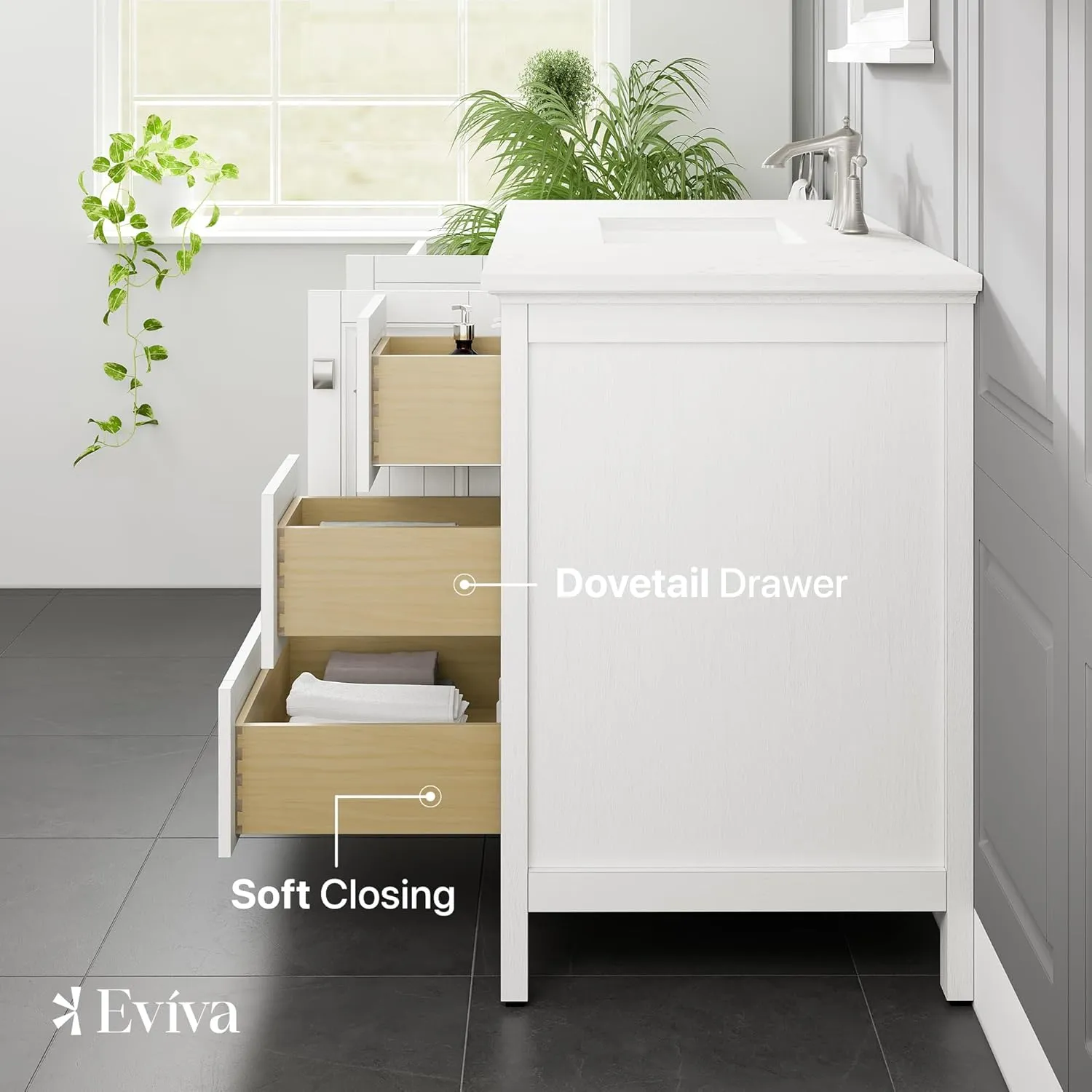 Eviva Britney 48" Bathroom Vanity Single Sink Undermount Carrara Quartz Countertop White New