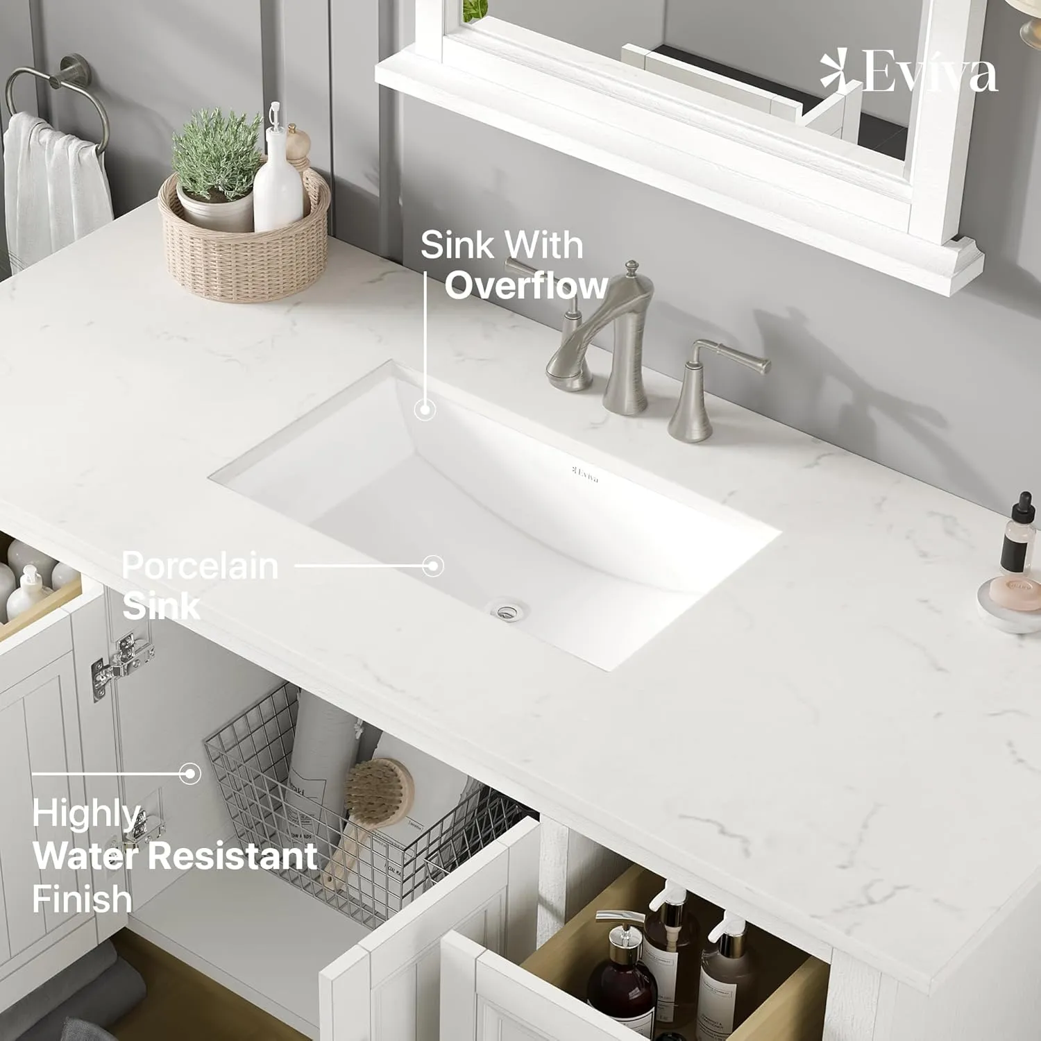 Eviva Britney 48" Bathroom Vanity Single Sink Undermount Carrara Quartz Countertop White New