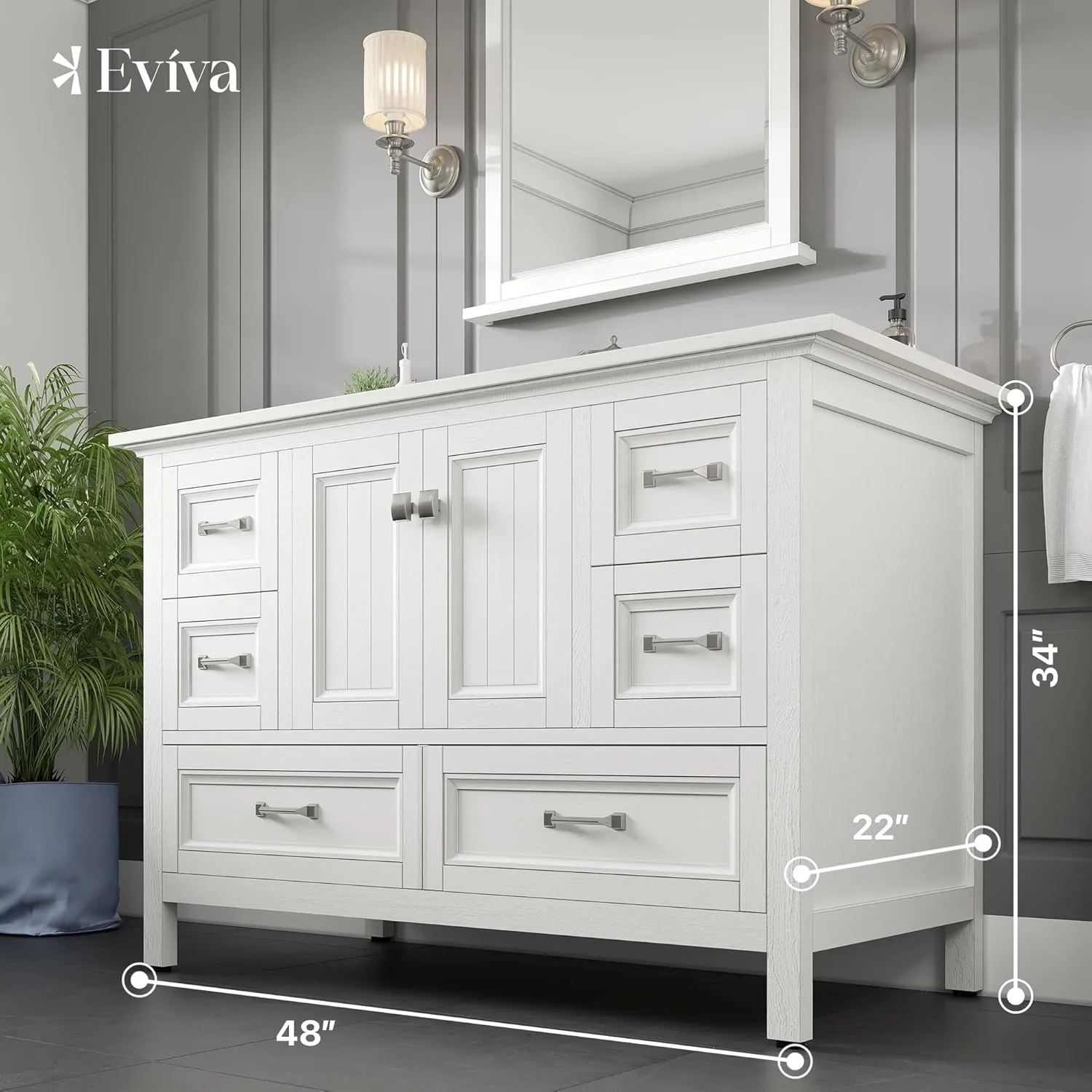 Eviva Britney 48" Bathroom Vanity Single Sink Undermount Carrara Quartz Countertop White New
