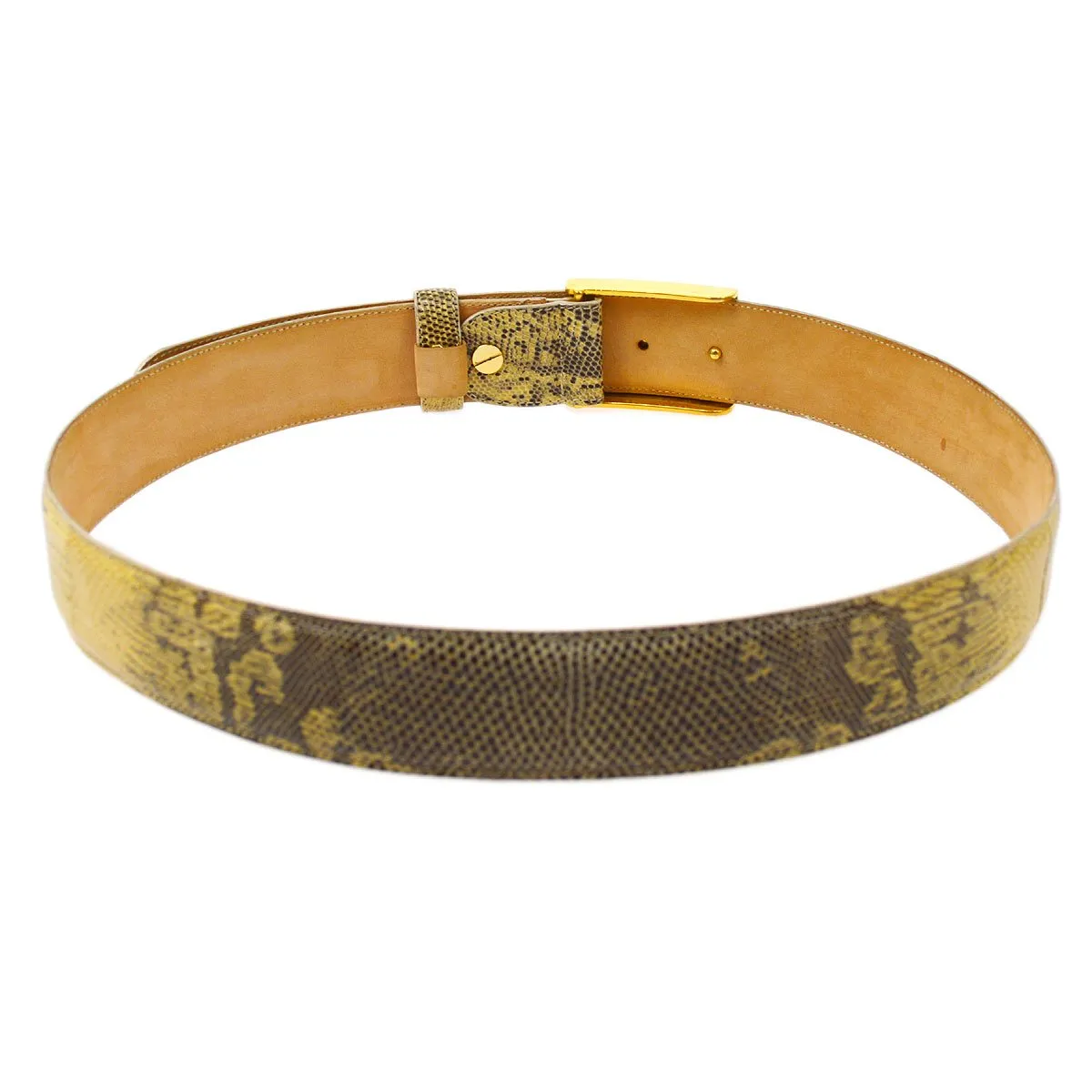 FENDI Belt Ivory Brown Gold Lizard #44 ao30064