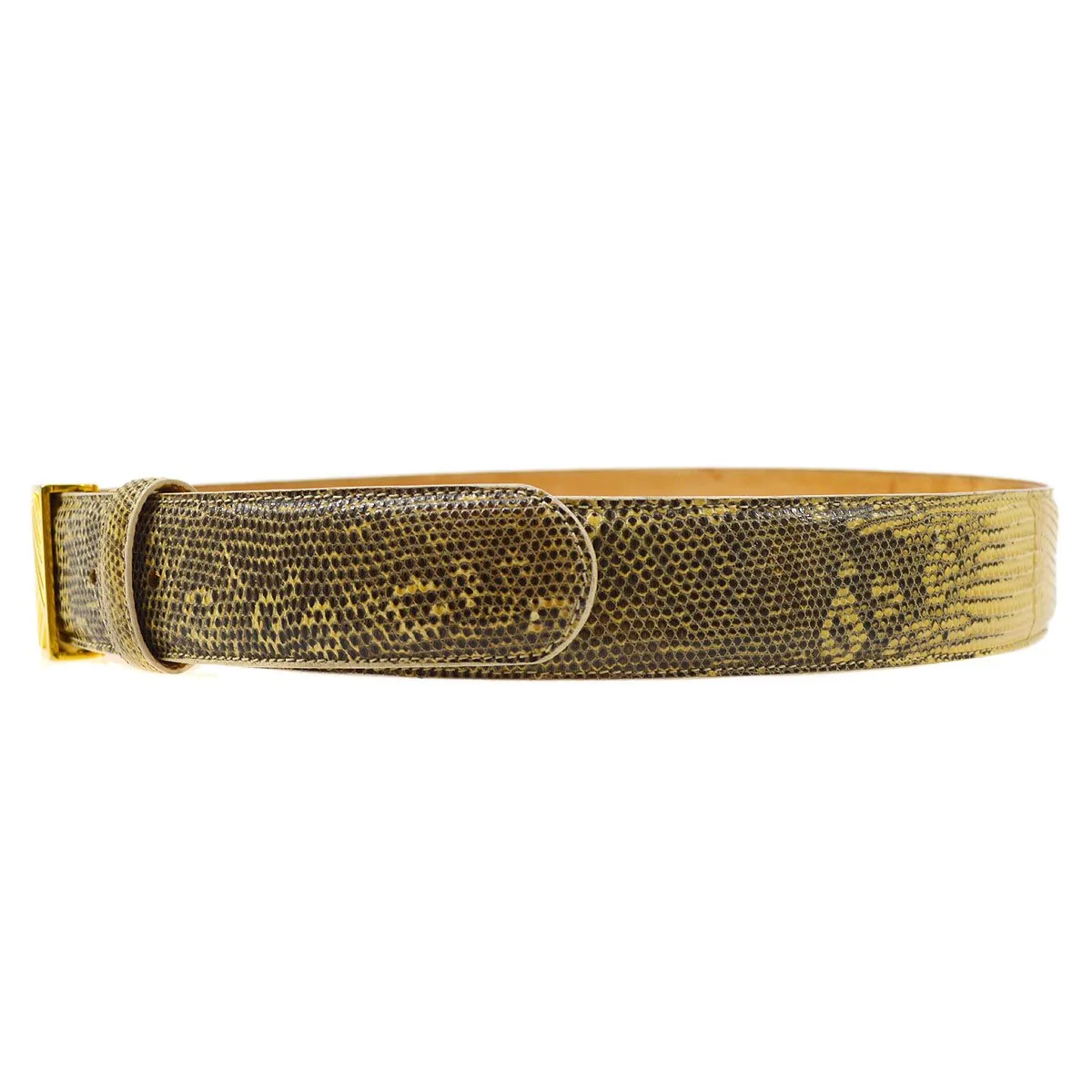FENDI Belt Ivory Brown Gold Lizard #44 ao30064