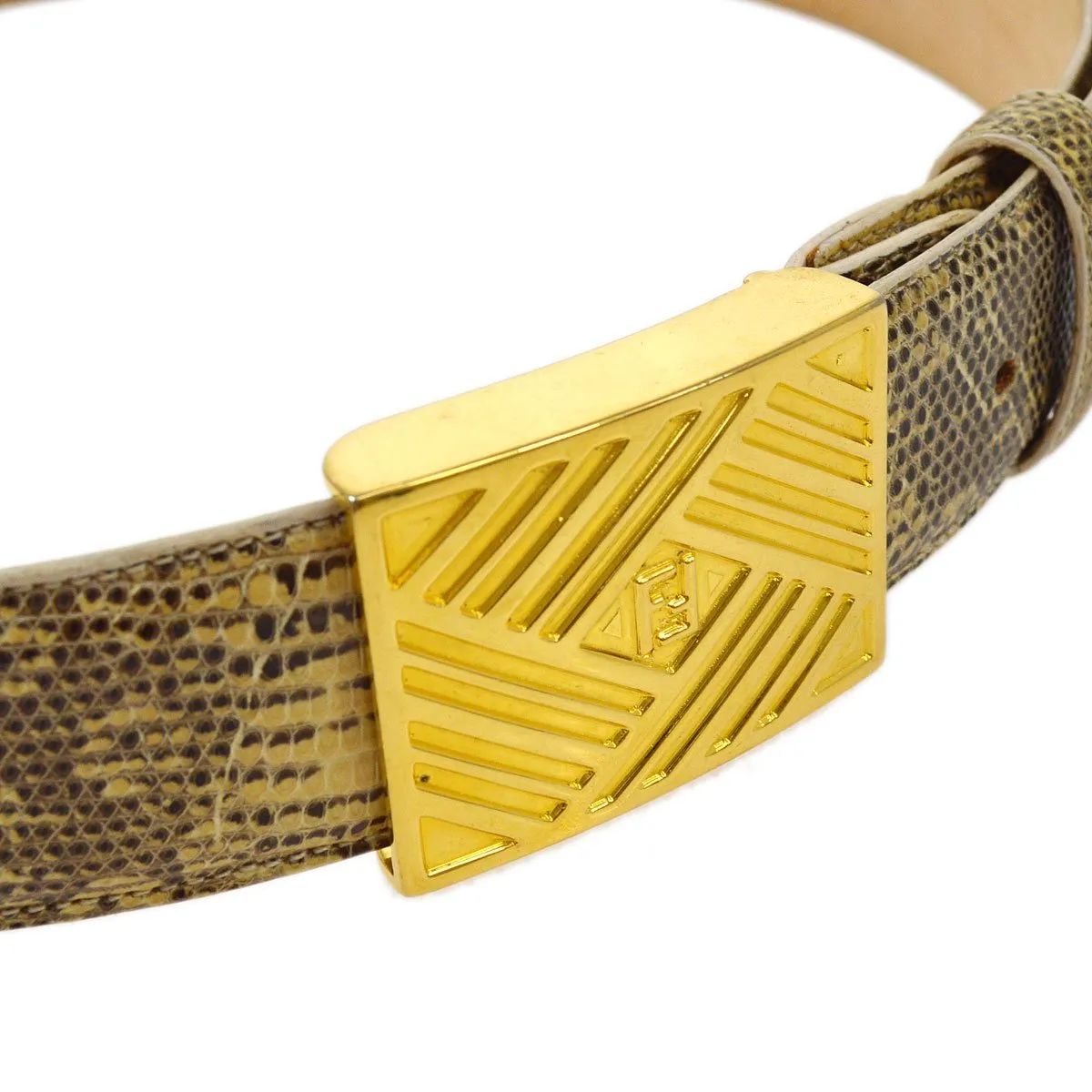 FENDI Belt Ivory Brown Gold Lizard #44 ao30064
