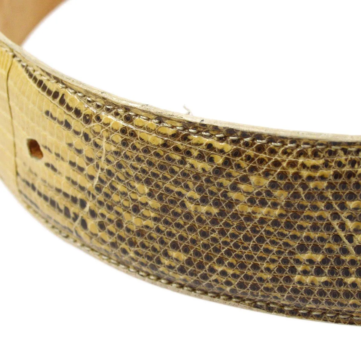 FENDI Belt Ivory Brown Gold Lizard #44 ao30064