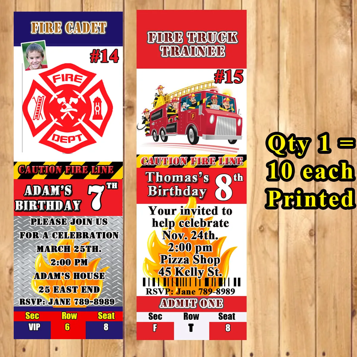 Firefighter Fire Truck Fireman Birthday Invitations Printed 10 ea with Env Personalized Custom Made