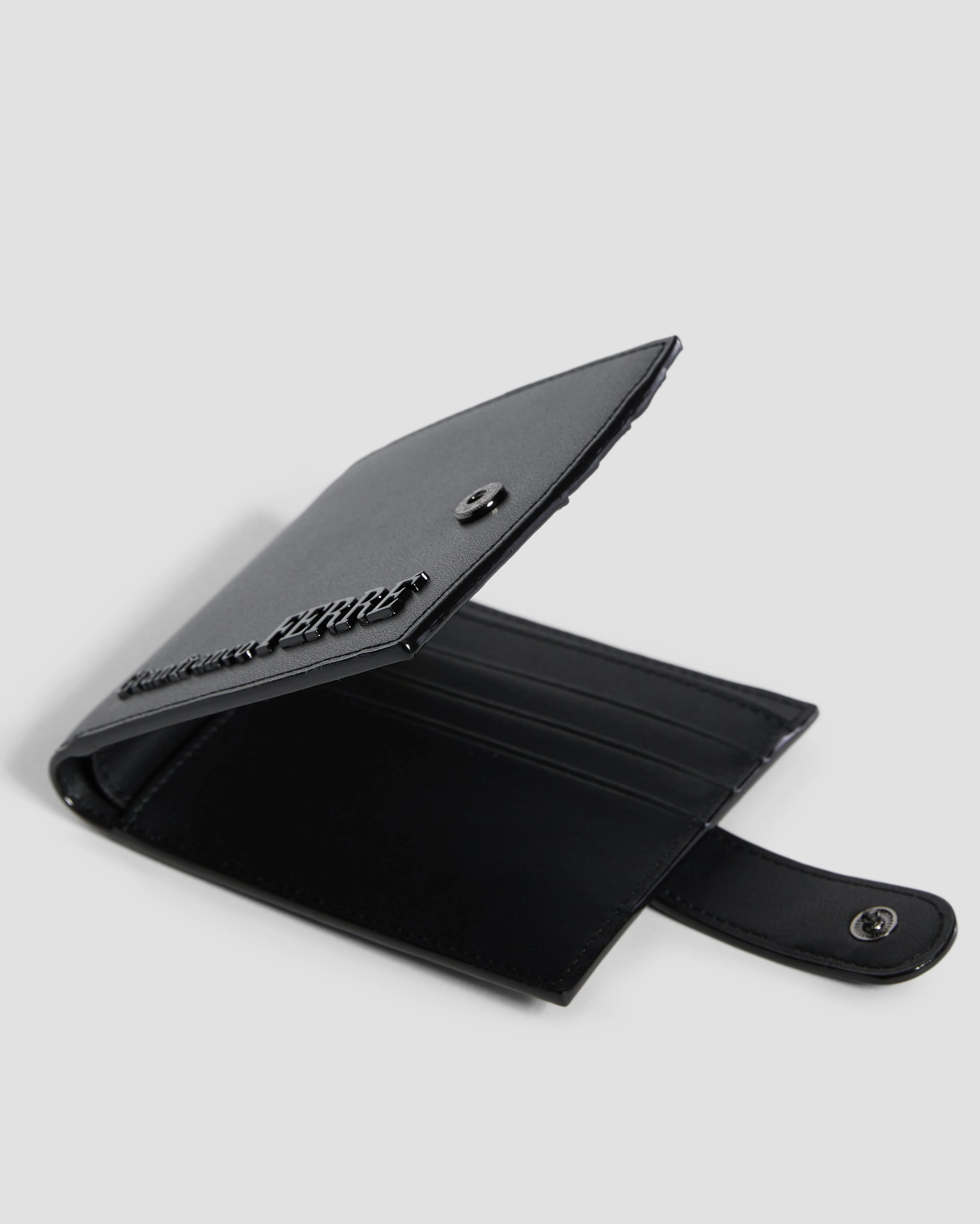 Flapped Brand Embellished Bifold Wallet - Six Slots