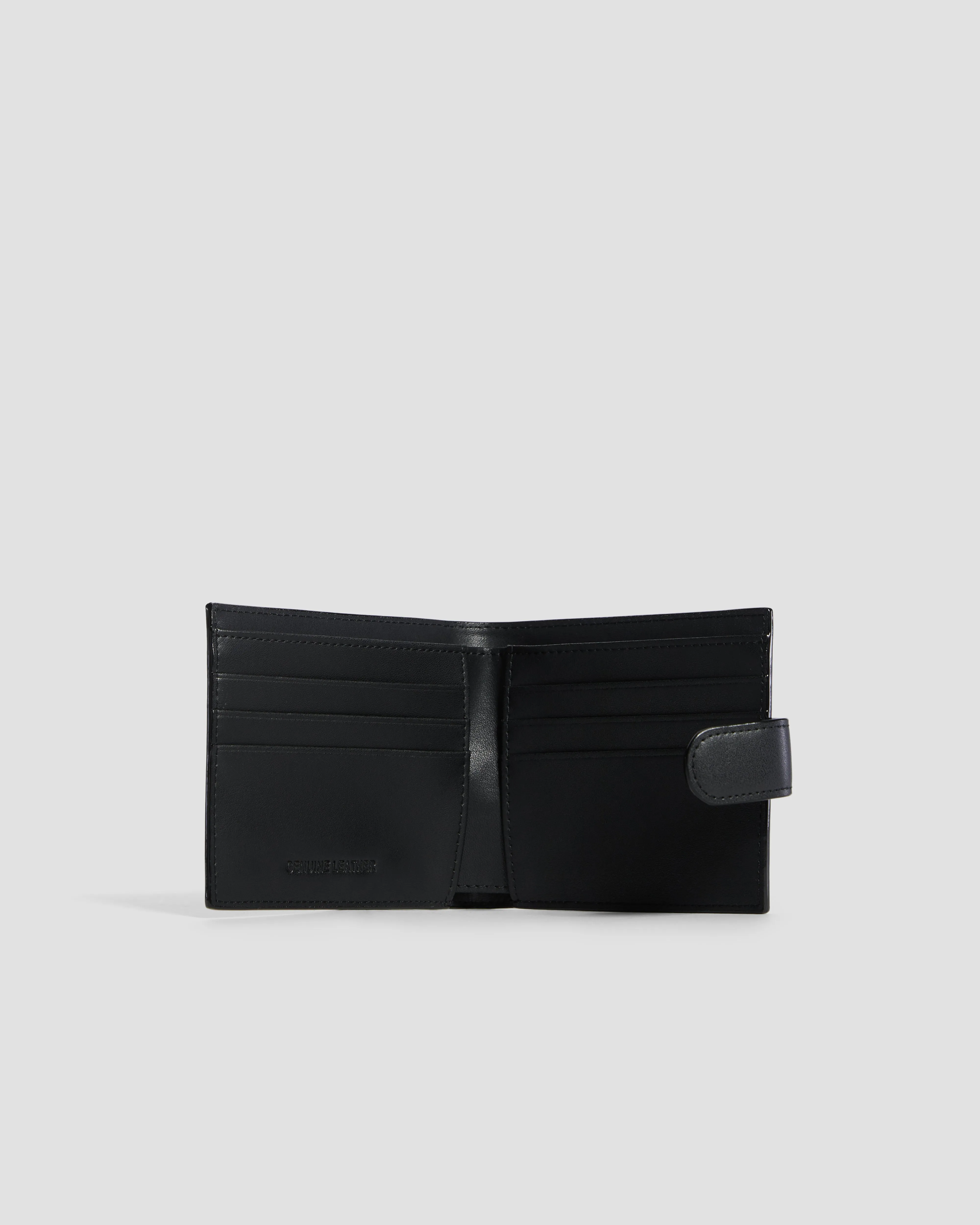 Flapped Brand Embellished Bifold Wallet - Six Slots
