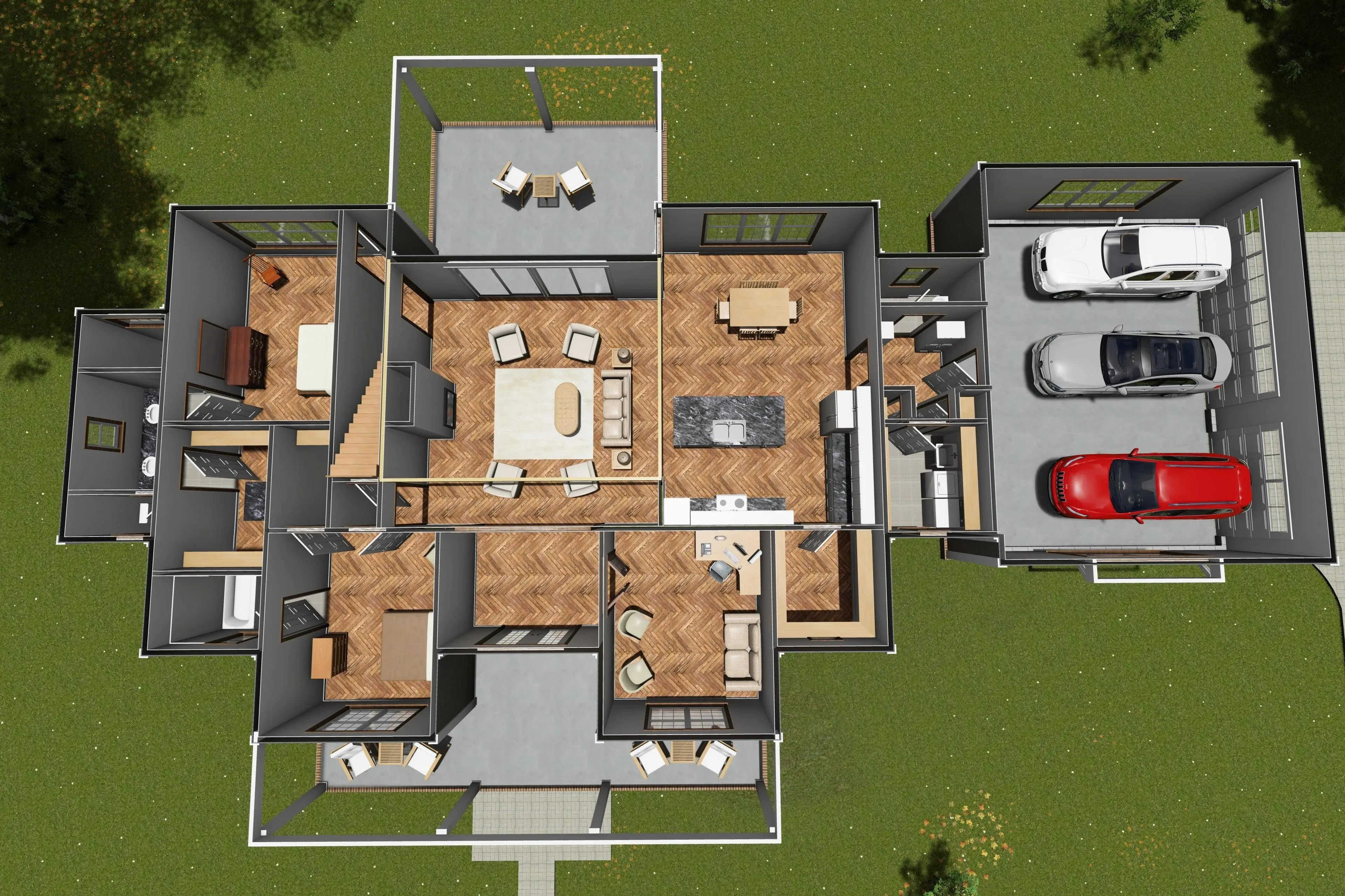 Four-Bedroom Home with Spacious Living Areas and Three-Car Garage