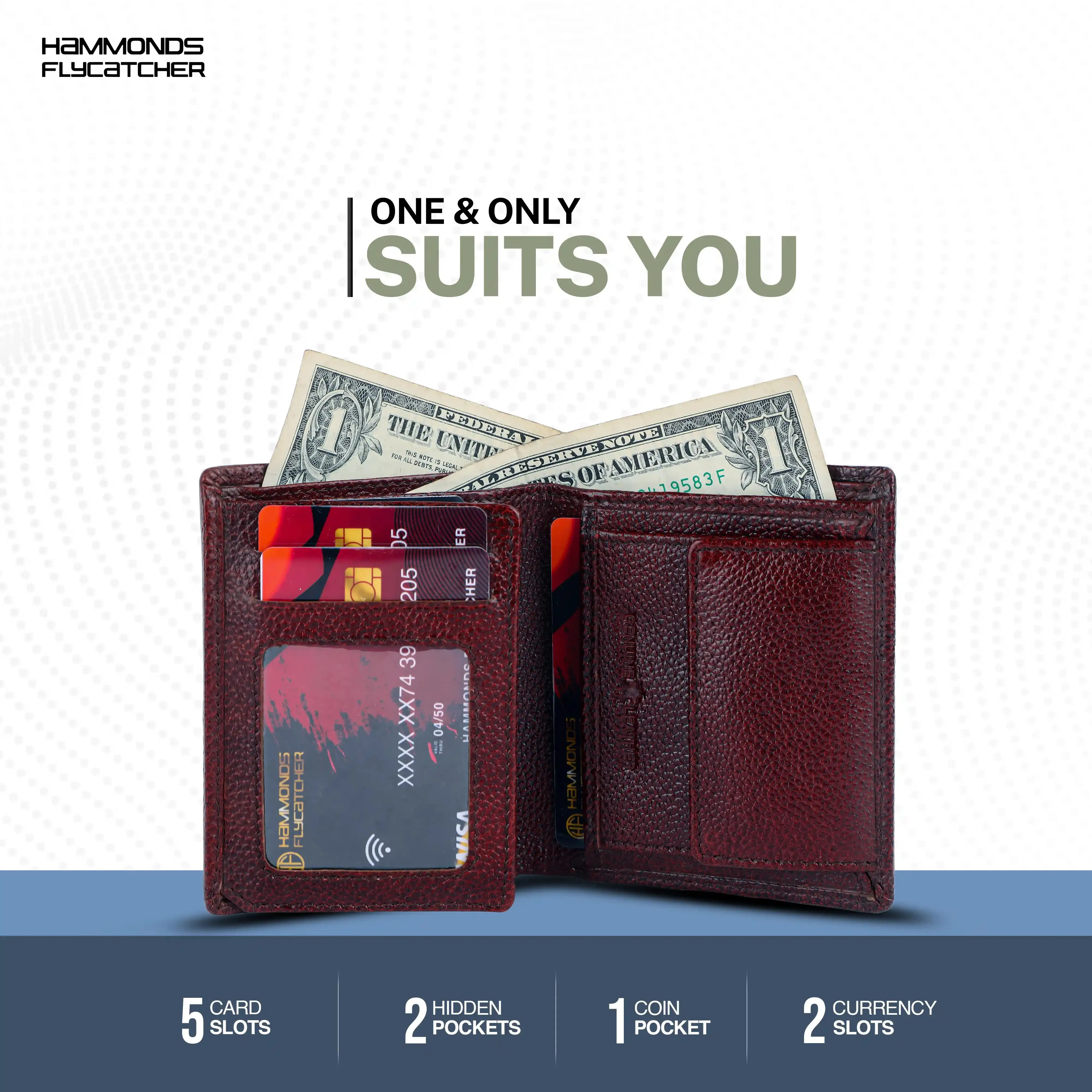Genuine Leather Money Wallet for Men, RFID Protected - Bi-Fold