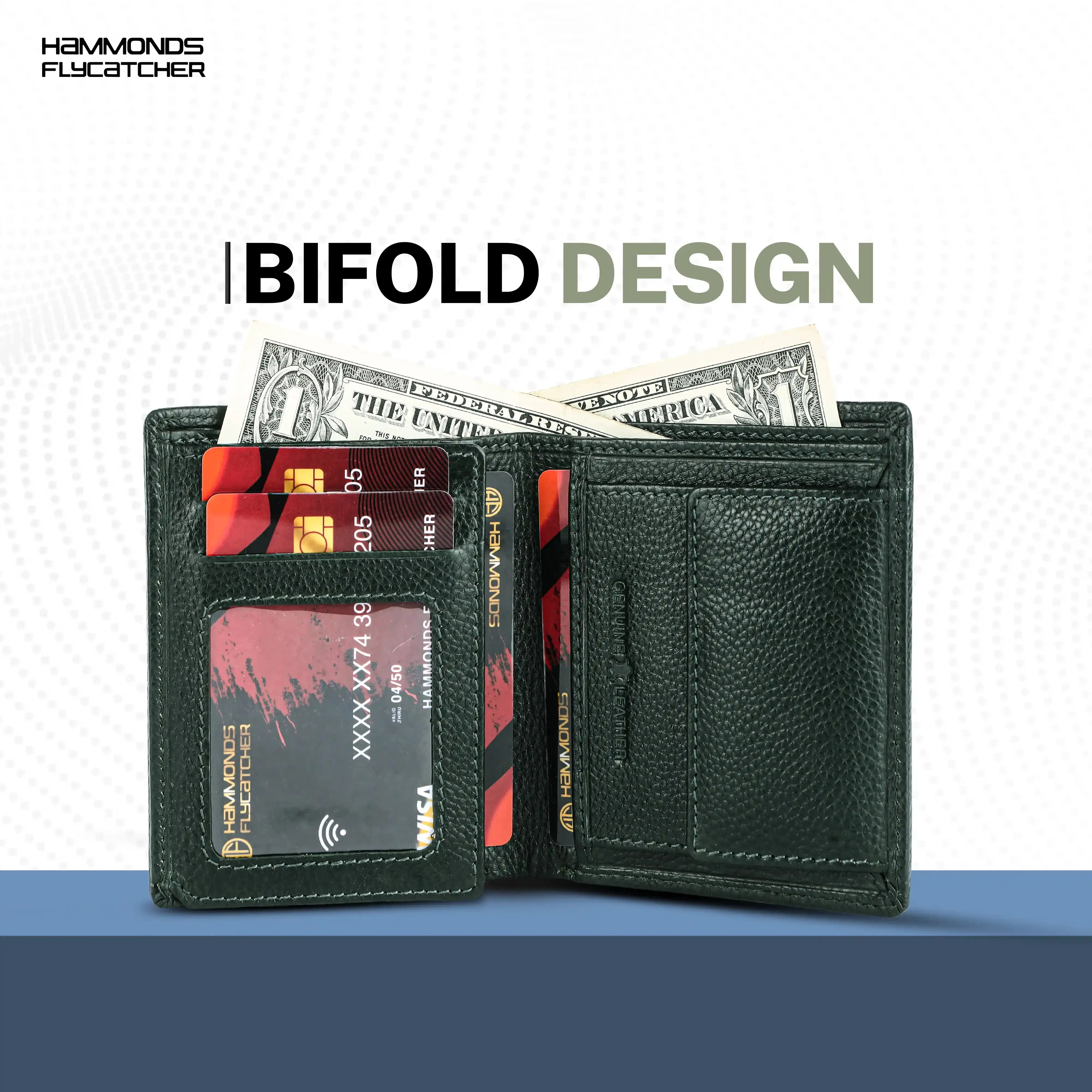 Genuine Leather Money Wallet for Men, RFID Protected - Bi-Fold