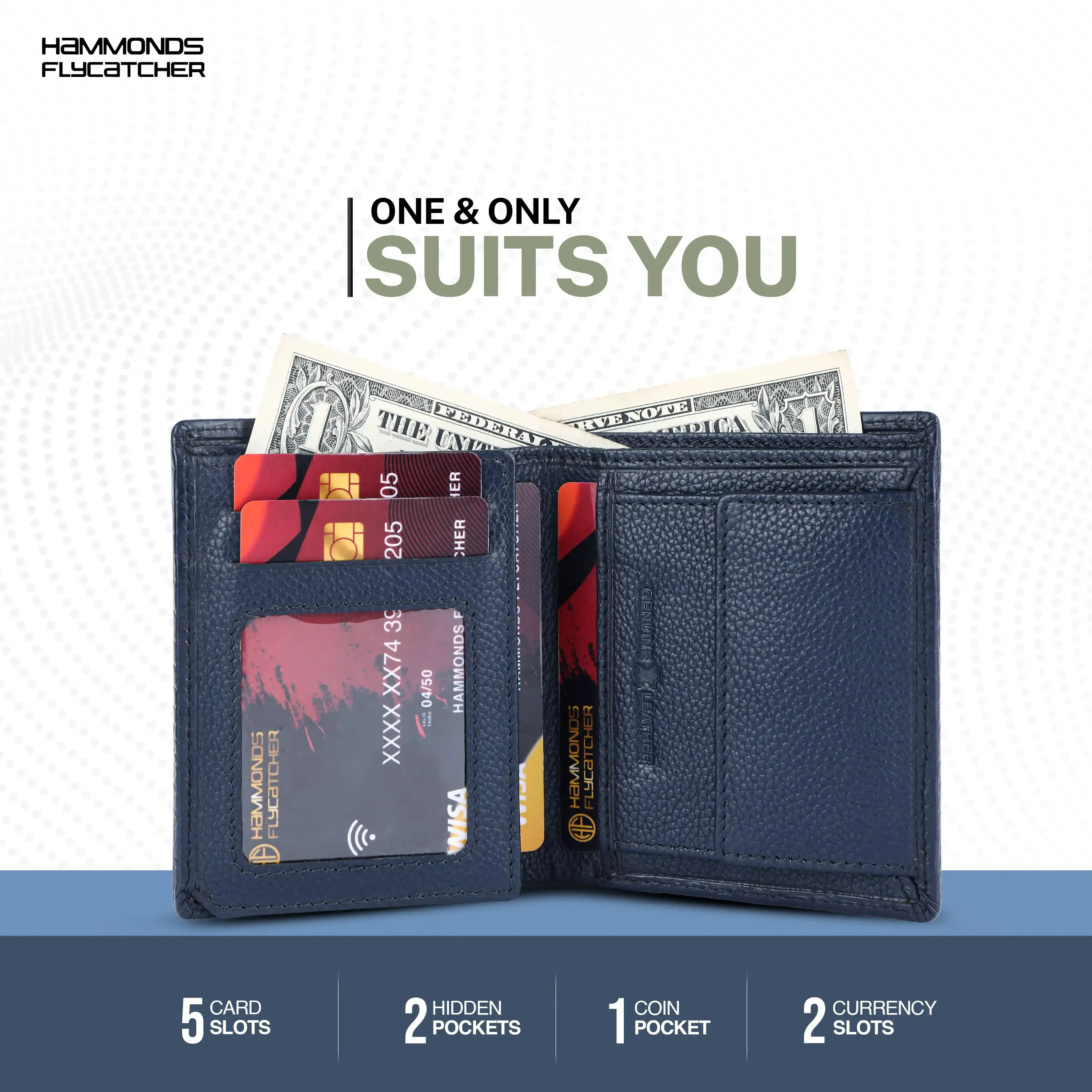 Genuine Leather Money Wallet for Men, RFID Protected - Bi-Fold