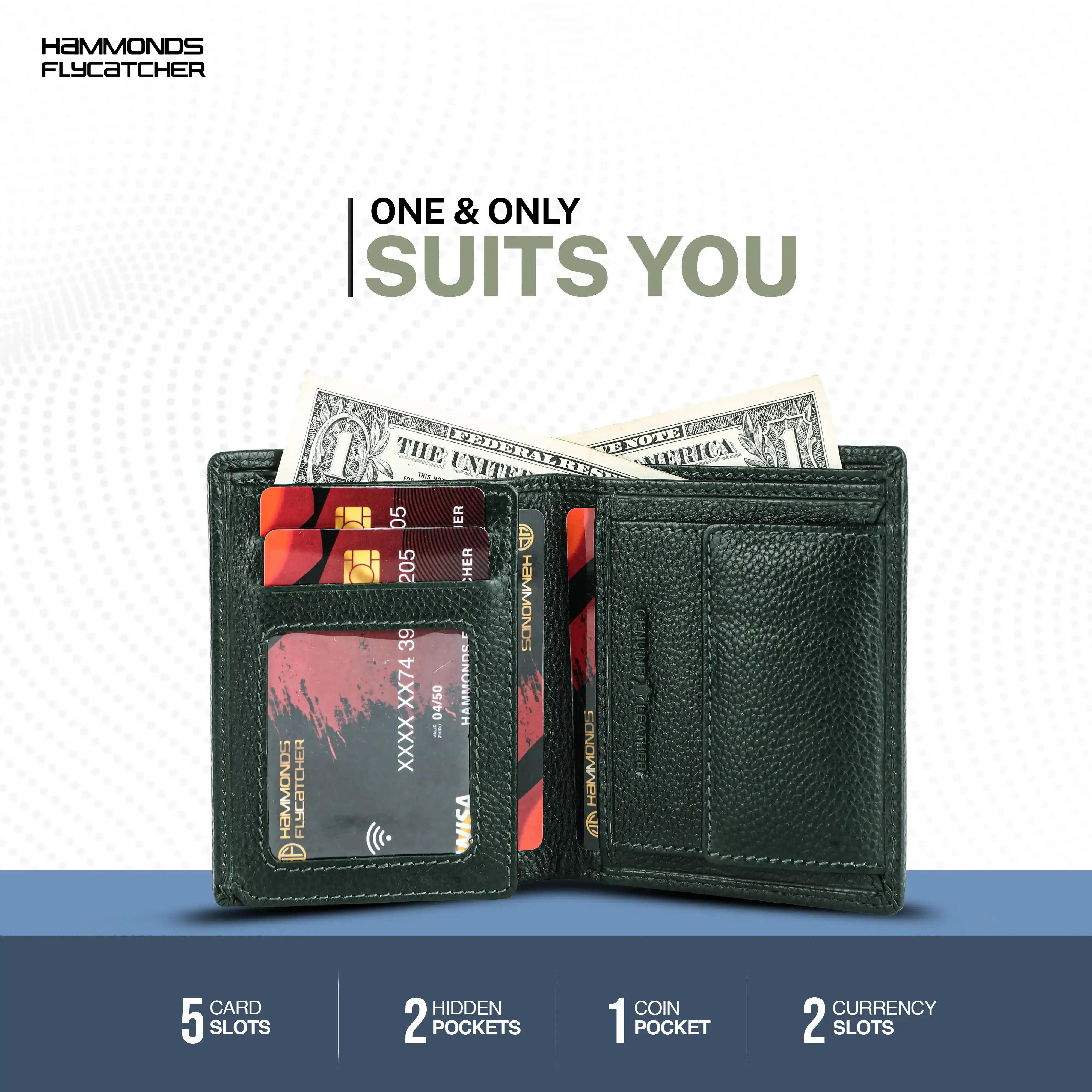 Genuine Leather Money Wallet for Men, RFID Protected - Bi-Fold