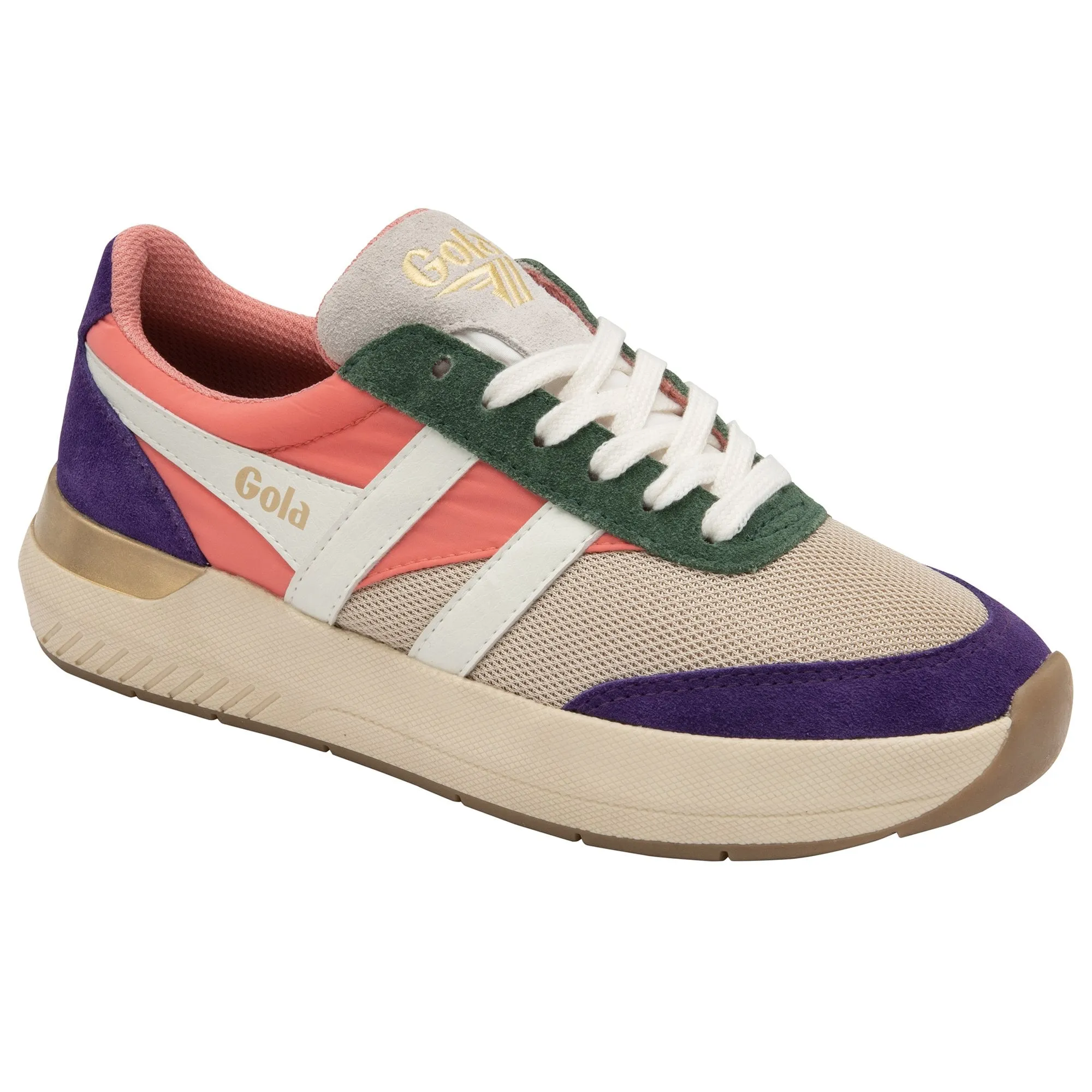 Gola Raven Ladies Wheat/Coral Pink/Royal Purple Leather & Textile Lace Up Trainers