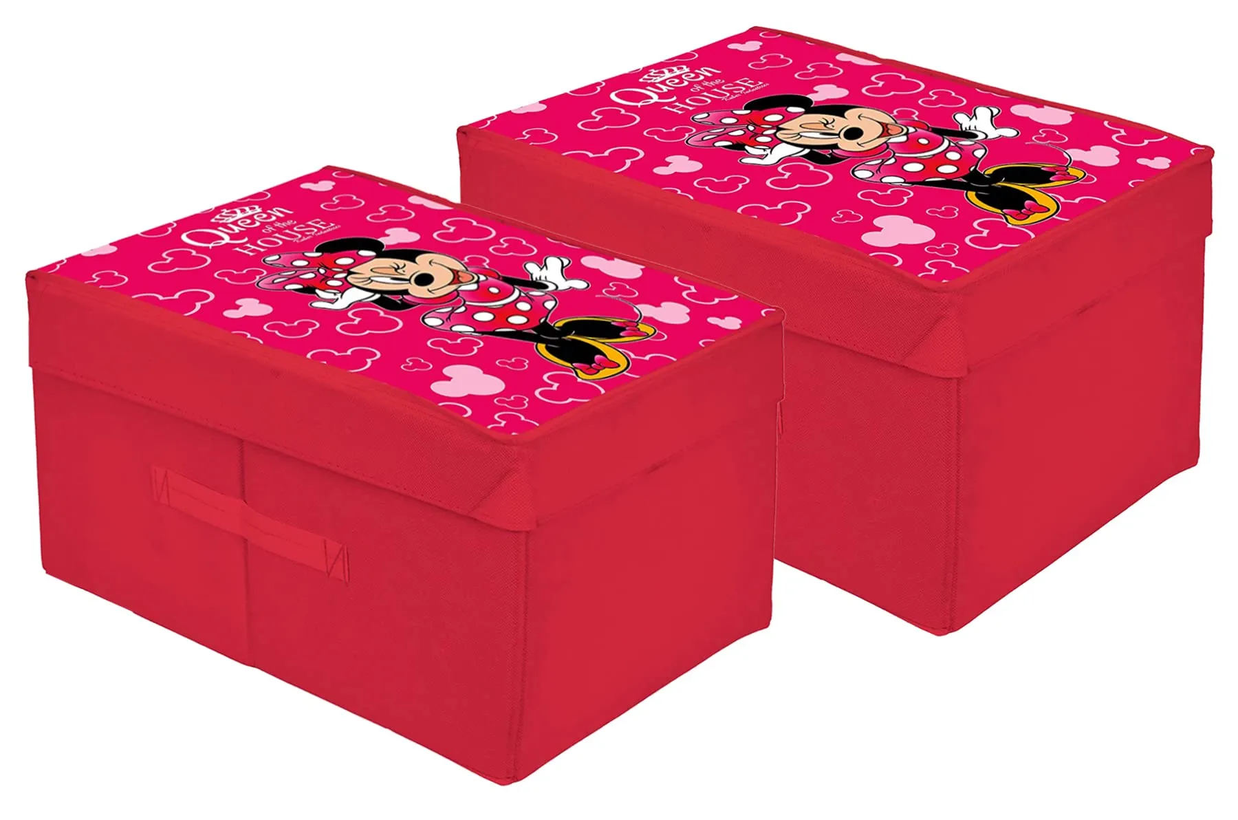 Heart Home Disney Minnie Printed Flodable Storage Box/Organizer For Toys, Cloths And Books With Lid & Handle- Pack of 2 (Pink)-HS43HEARTH26581