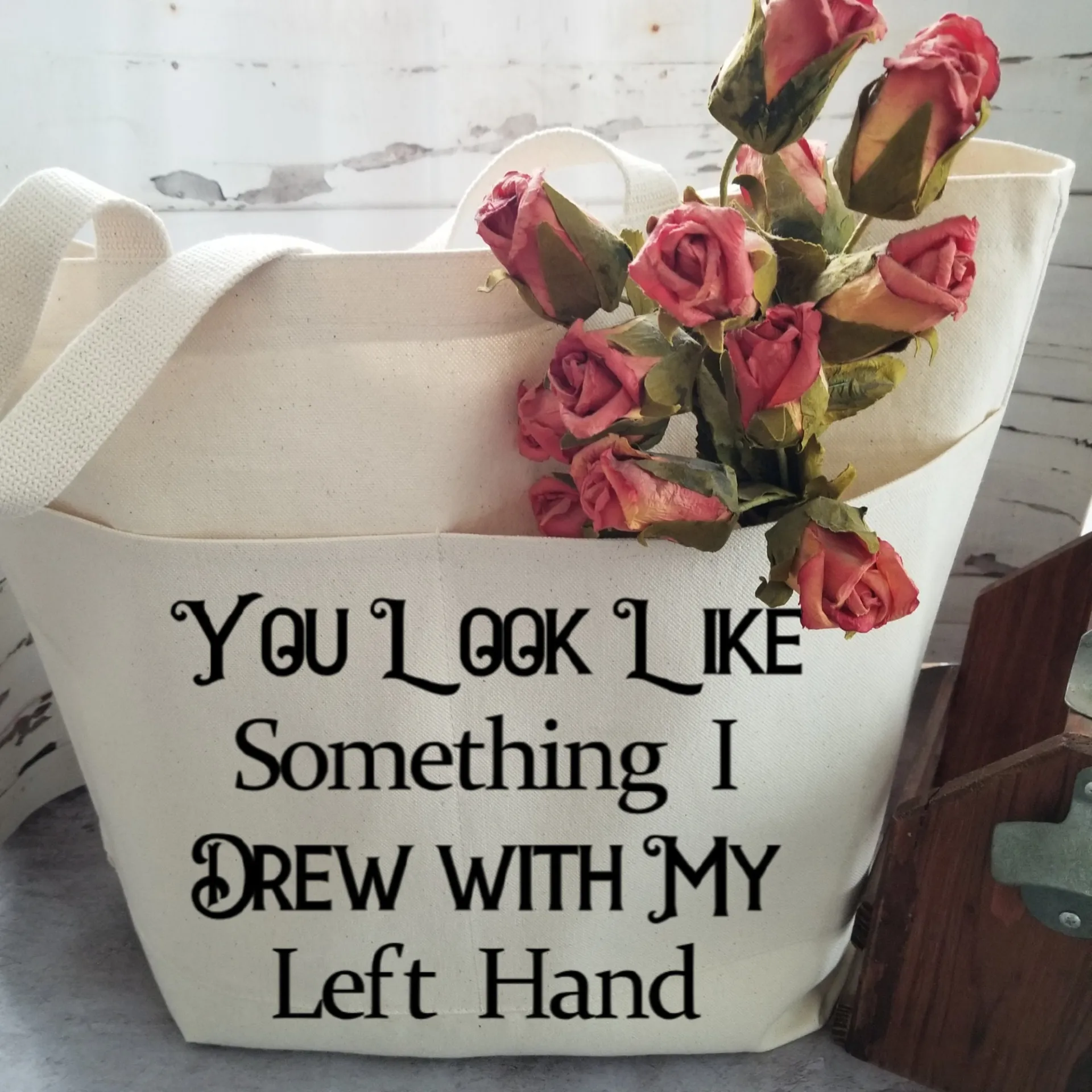 Heavy Cotton Canvas Tote | Large Funny Tote Bag with Pockets | Reusable Bag for Shopping, Beach or Overnight