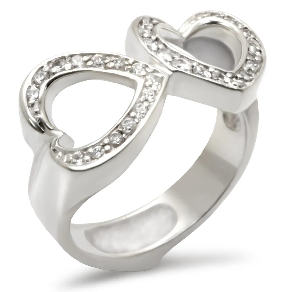 High-Polished 925 Sterling Silver Ring with AAA Grade CZ in Clear for Women Style 30235