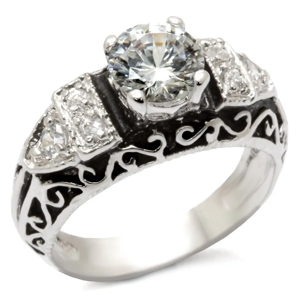 High-Polished 925 Sterling Silver Ring with AAA Grade CZ in Clear for Women Style 31427