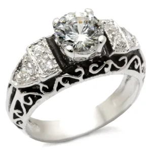 High-Polished 925 Sterling Silver Ring with AAA Grade CZ in Clear for Women Style 31427
