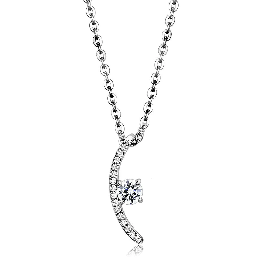 High polished (no plating) Stainless Steel Chain Pendant with AAA Grade CZ in Clear for Women Style DA092