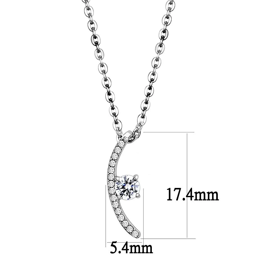 High polished (no plating) Stainless Steel Chain Pendant with AAA Grade CZ in Clear for Women Style DA092