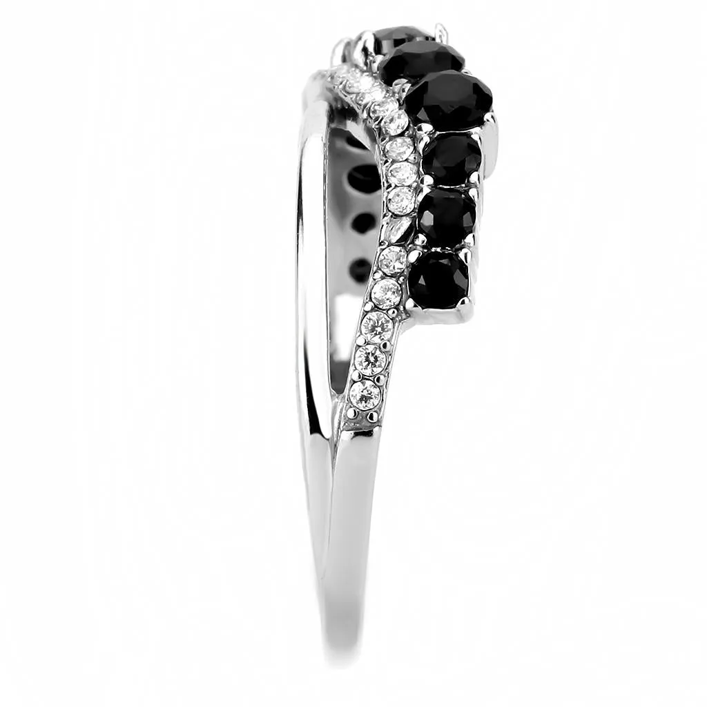 High polished (no plating) Stainless Steel Ring with AAA Grade CZ in Black Diamond for Women Style DA269