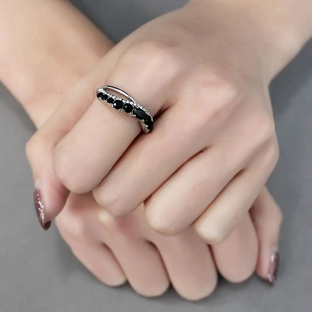 High polished (no plating) Stainless Steel Ring with AAA Grade CZ in Black Diamond for Women Style DA269