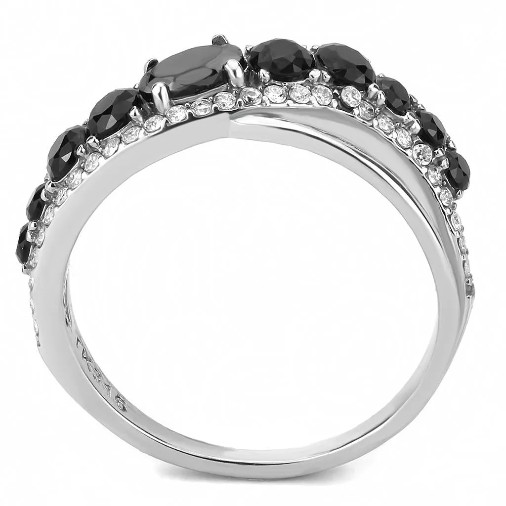 High polished (no plating) Stainless Steel Ring with AAA Grade CZ in Black Diamond for Women Style DA269