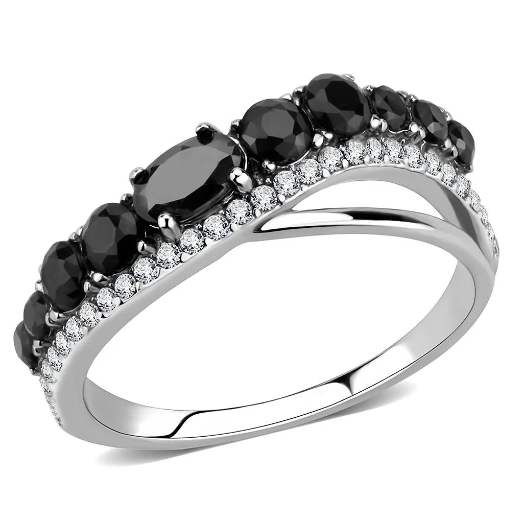 High polished (no plating) Stainless Steel Ring with AAA Grade CZ in Black Diamond for Women Style DA269