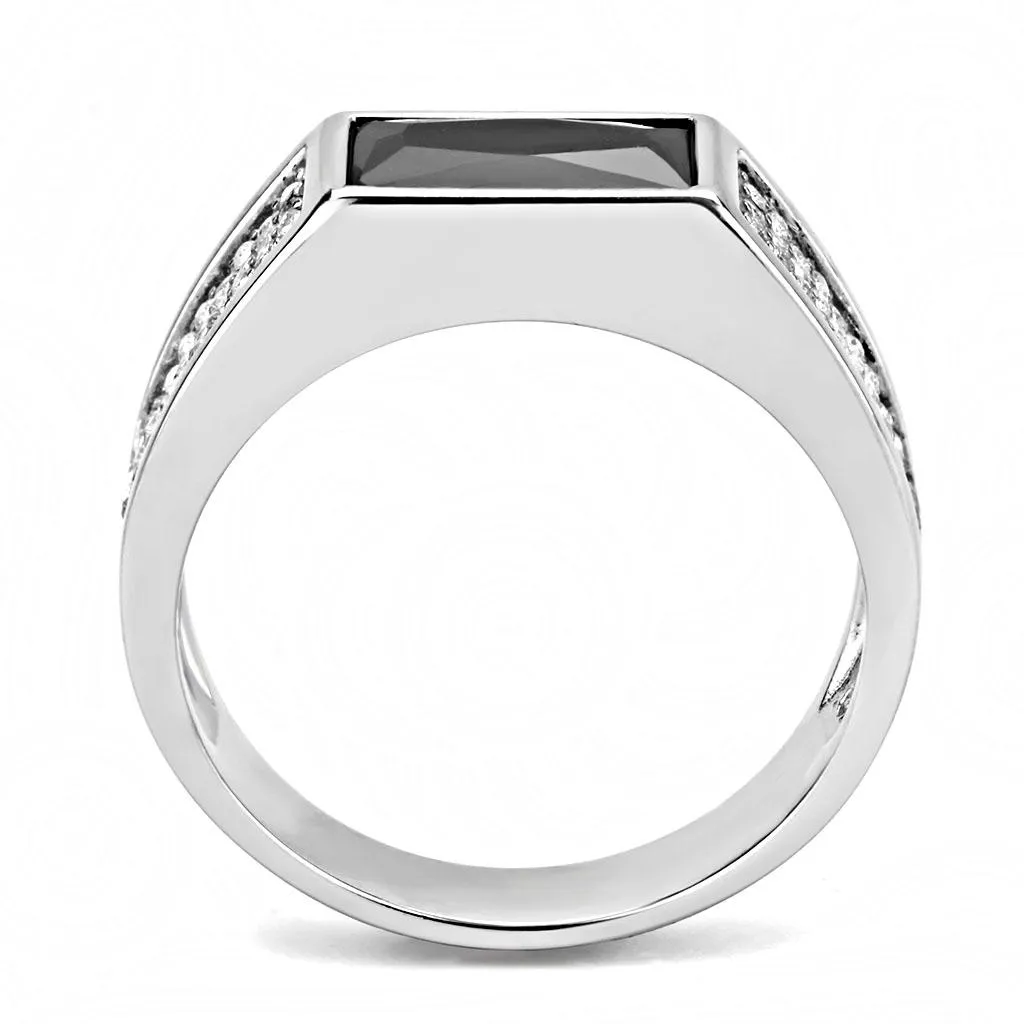 High polished (no plating) Stainless Steel Ring with AAA Grade CZ in Black Diamond for Women Style DA284