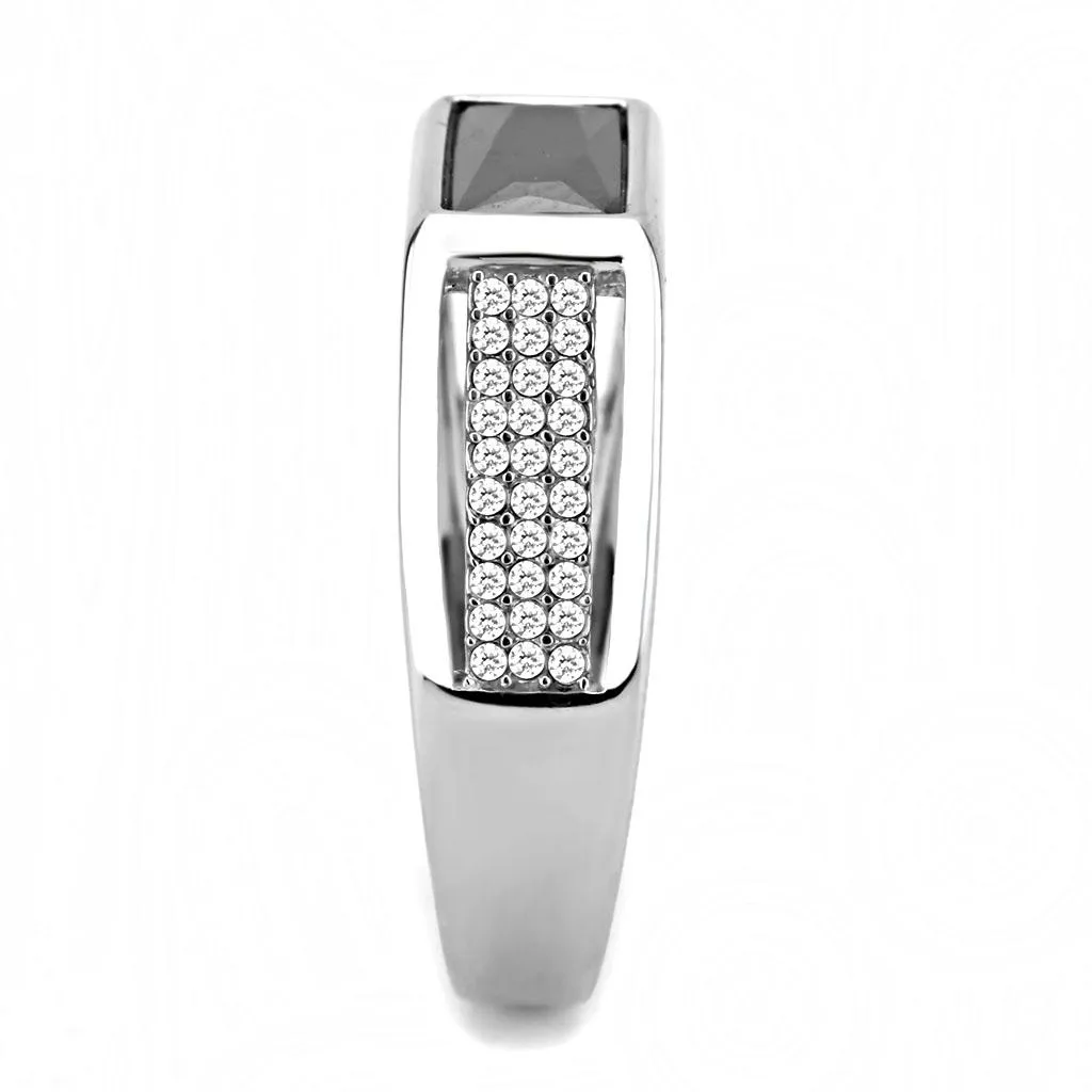 High polished (no plating) Stainless Steel Ring with AAA Grade CZ in Black Diamond for Women Style DA284