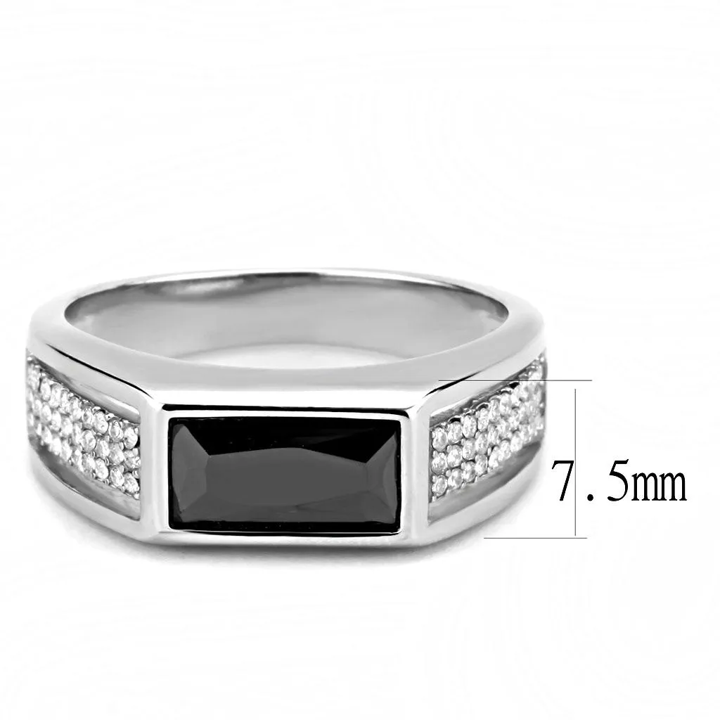 High polished (no plating) Stainless Steel Ring with AAA Grade CZ in Black Diamond for Women Style DA284