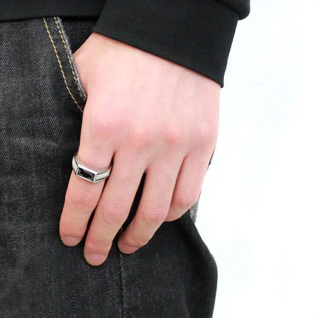 High polished (no plating) Stainless Steel Ring with AAA Grade CZ in Black Diamond for Women Style DA284