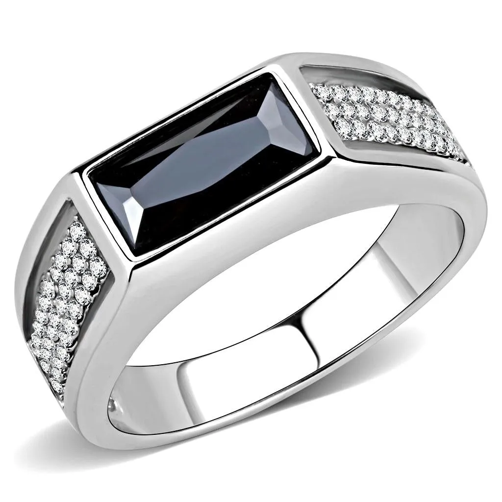 High polished (no plating) Stainless Steel Ring with AAA Grade CZ in Black Diamond for Women Style DA284