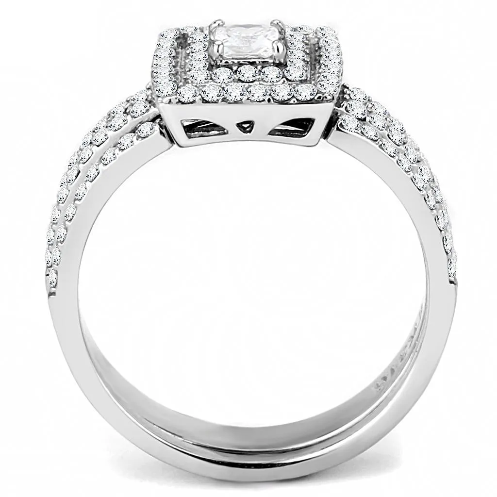 High polished (no plating) Stainless Steel Ring with AAA Grade CZ in Clear for Women Style DA064