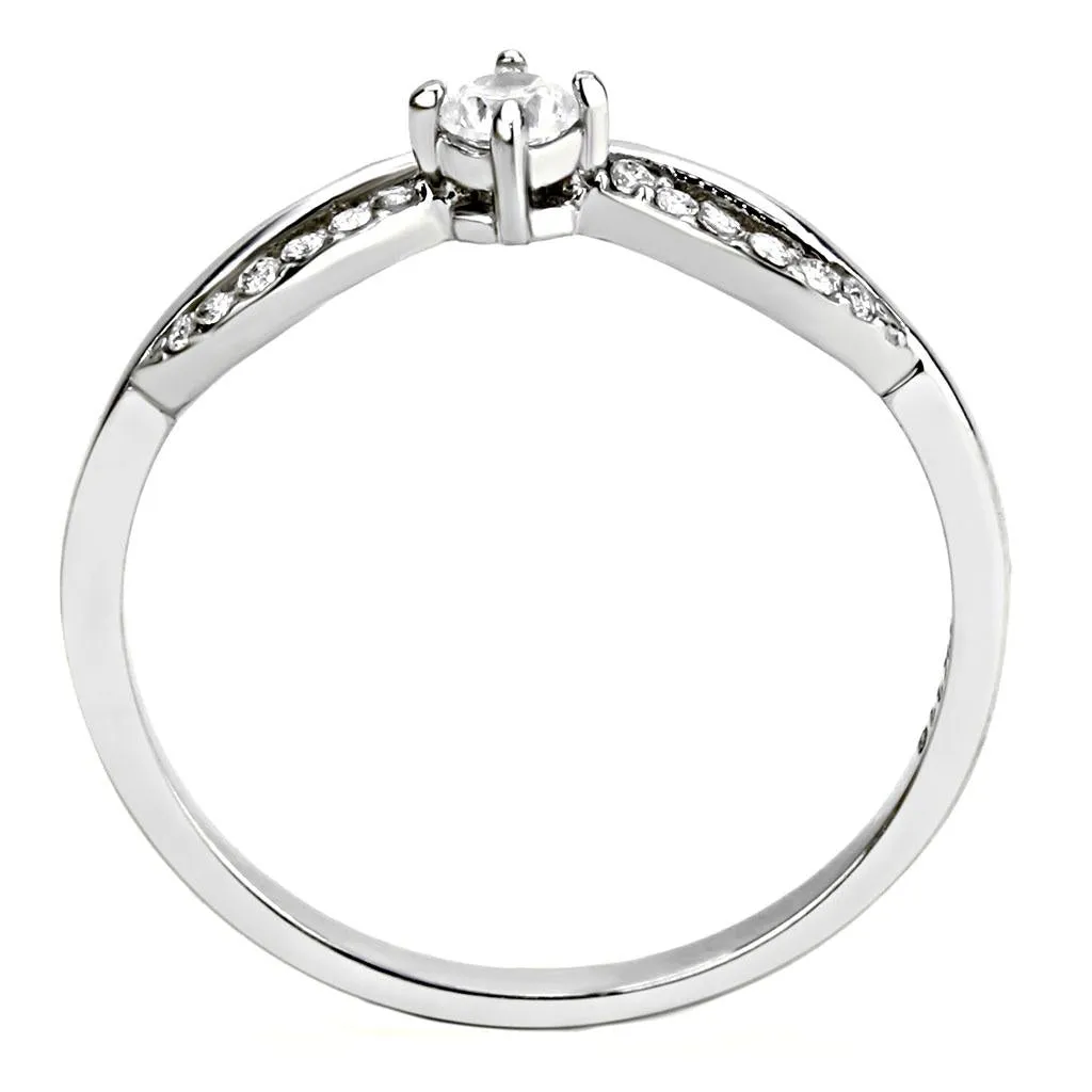 High polished (no plating) Stainless Steel Ring with AAA Grade CZ in Clear for Women Style DA146