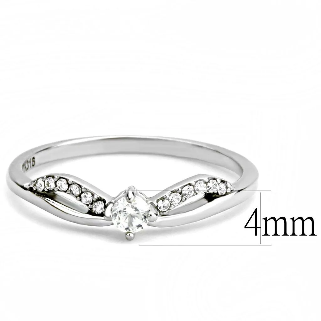 High polished (no plating) Stainless Steel Ring with AAA Grade CZ in Clear for Women Style DA146