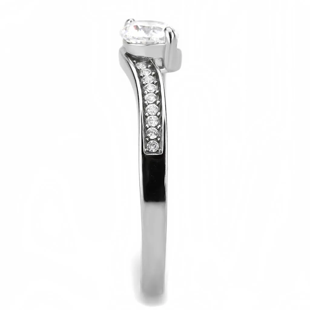 High polished (no plating) Stainless Steel Ring with AAA Grade CZ in Clear for Women Style DA233