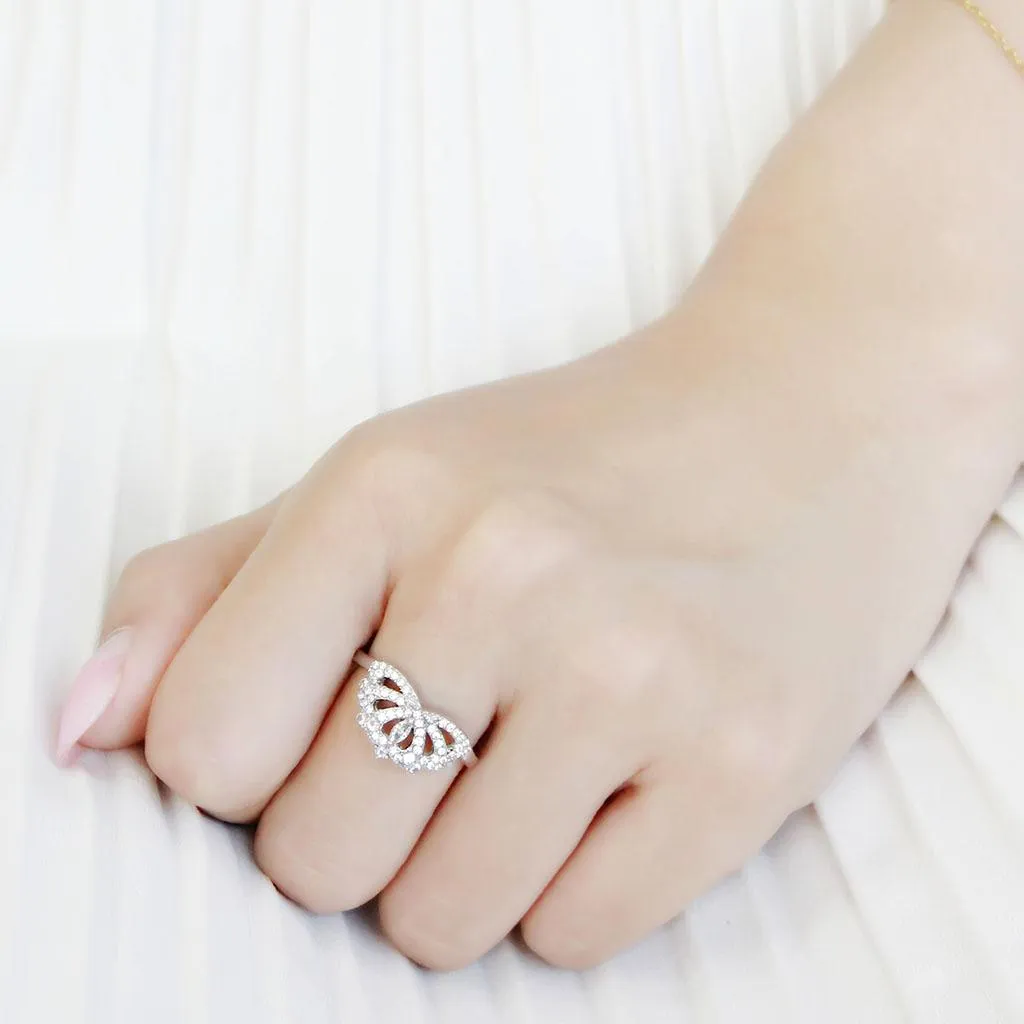 High polished (no plating) Stainless Steel Ring with AAA Grade CZ in Clear for Women Style DA354