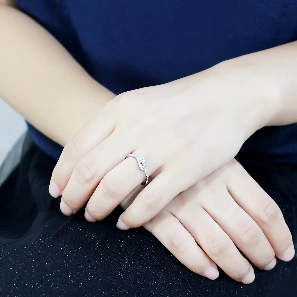 High polished (no plating) Stainless Steel Ring with AAA Grade CZ in Clear for Women Style DA382