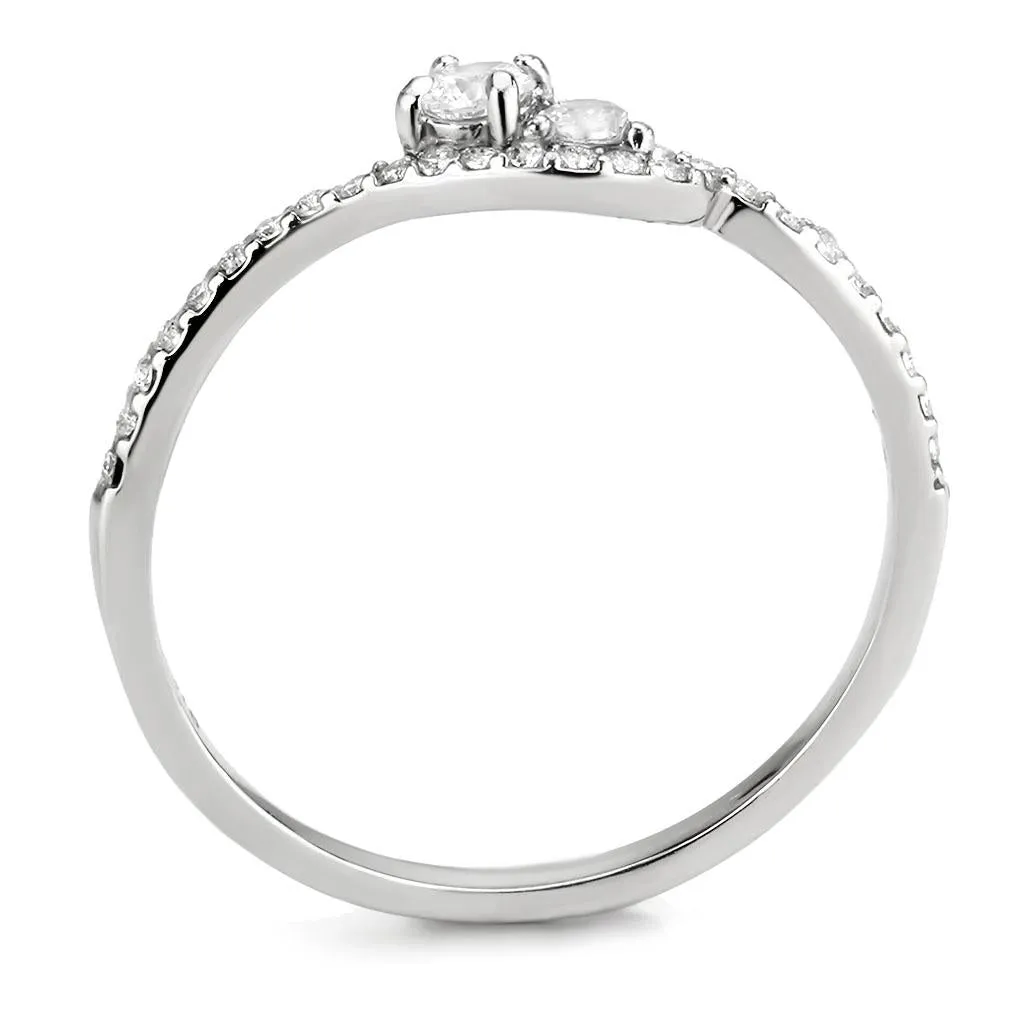 High polished (no plating) Stainless Steel Ring with AAA Grade CZ in Clear for Women Style DA382