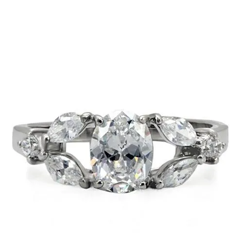 High polished (no plating) Stainless Steel Ring with AAA Grade CZ in Clear for Women Style TK073